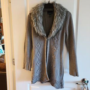 Sweater Coat Cardigan - Cynthia Rowley - Faux Fur Collar - Medium